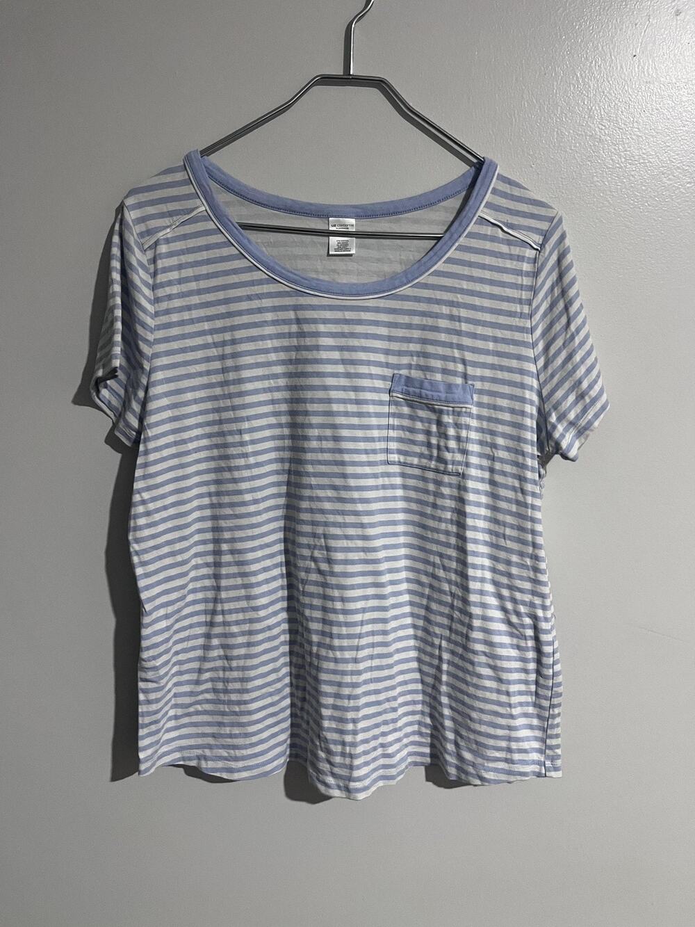 Liz Claiborne Pajama Top Womens L Blue Striped Jersey Cotton Rayon Sleepwear